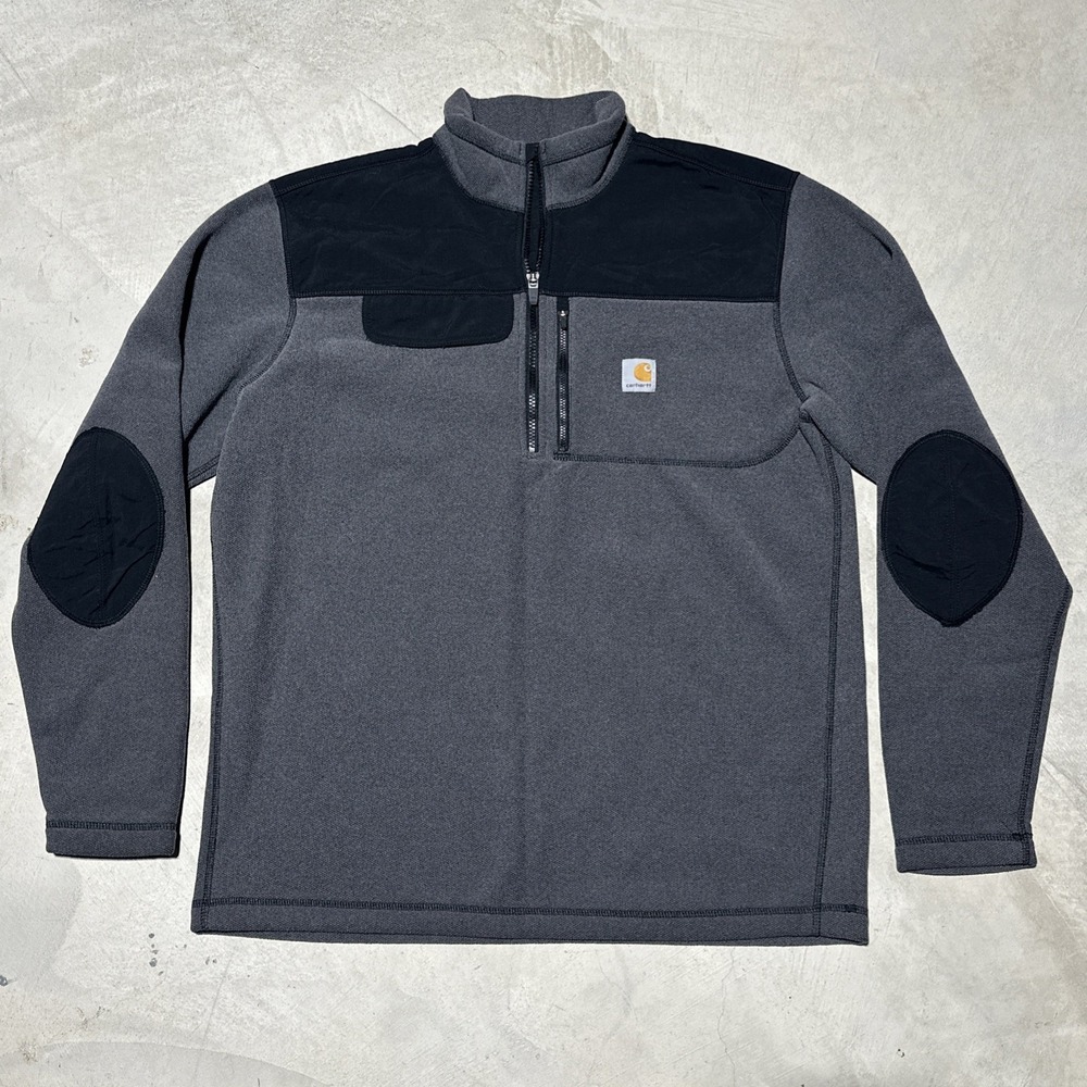 Carhartt Fallon 1/4 Zip Grey Pullover Sweater Jacket Relaxed Fit Size L Elbow